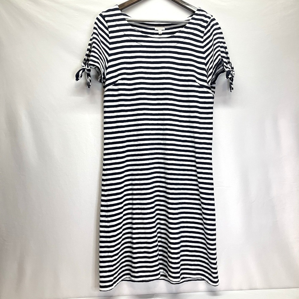 Talbots Womens Black & White Striped Short Sleeve Relaxed Cotton Sheath Dress M